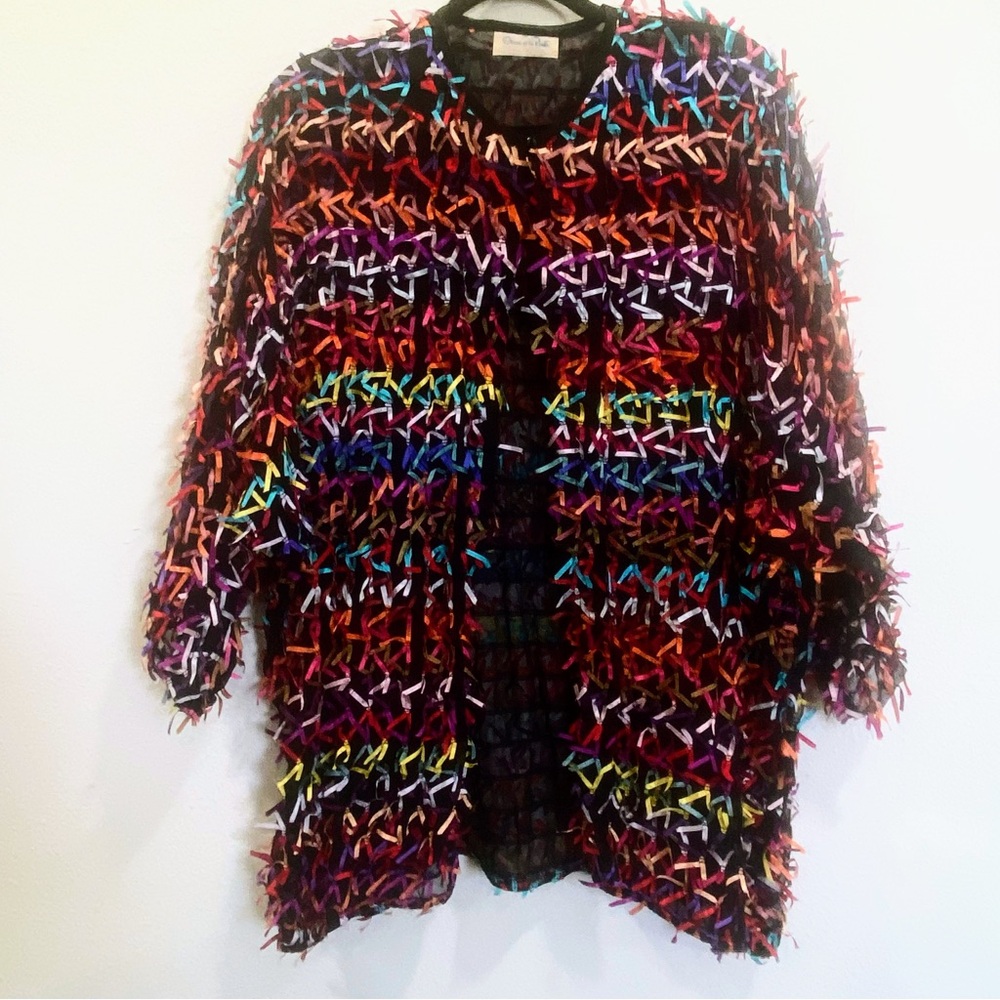 Vintage Oscar De La Renta Colorful Confetti Batwing Jacket‎ RARE